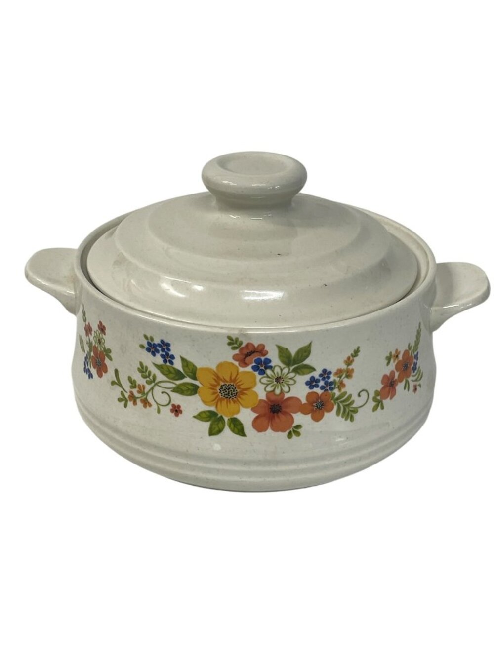 Sweet Flower Bake Serve N' Store Stoneware Casserole Dish Pot with Lid Floral